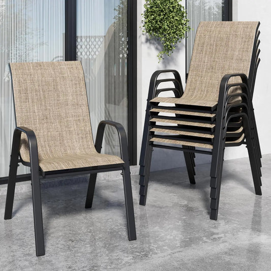 Stackable All-Weather Metal Patio Dining Chairs Set of 6