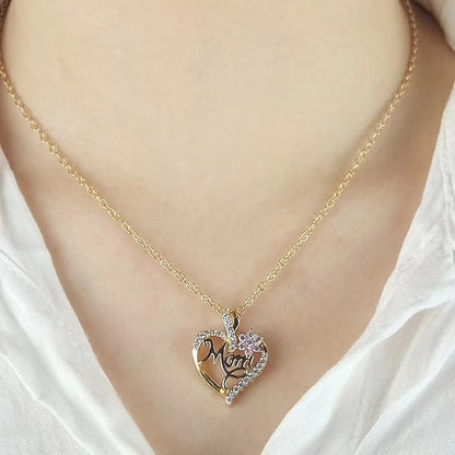 Gold-Plated Mom Heart Necklace with Cubic Zirconia