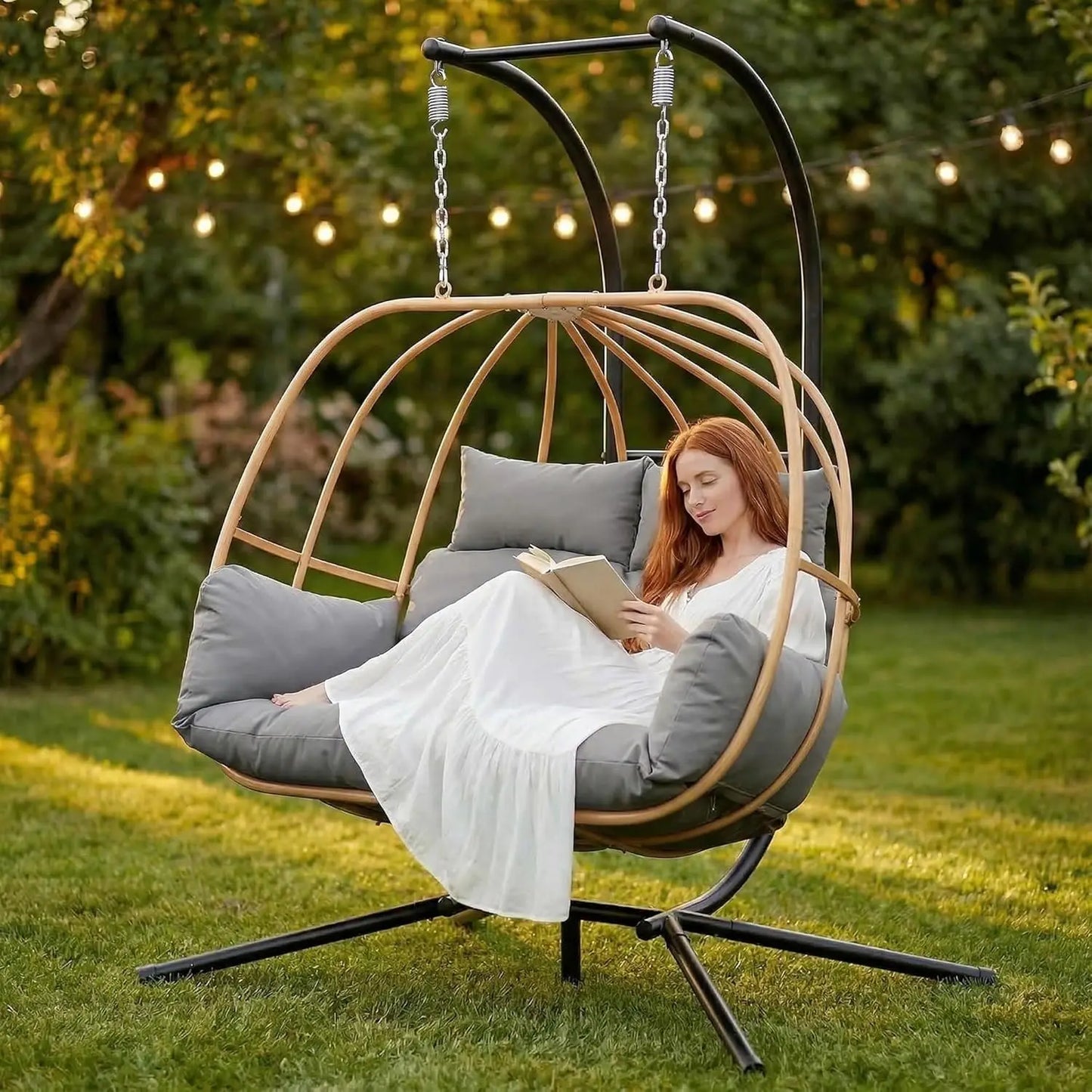 Egg Hanging Swing Chair with Stand and Cushions