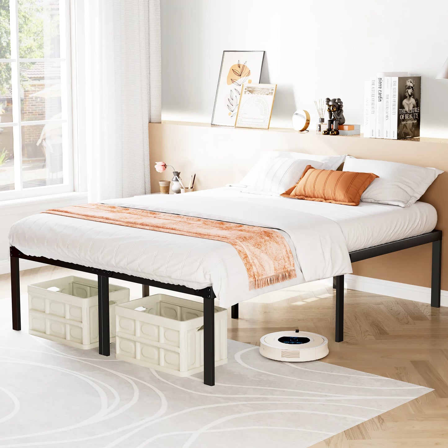 Basic Metal Platform Bed Frame Steel Slat Support 350LBS