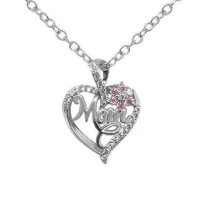 Gold-Plated Mom Heart Necklace with Cubic Zirconia