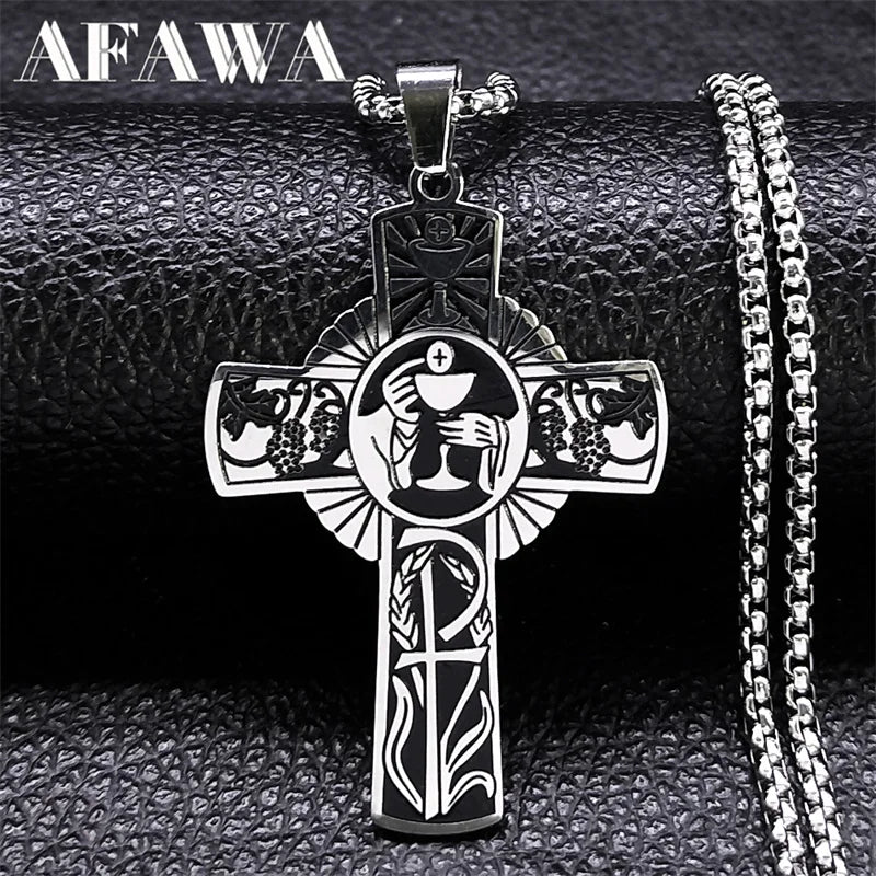 Christian Christ Cross Necklace Stainless Steel Chain Jewelry