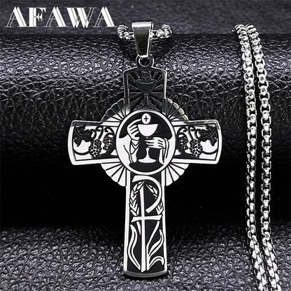 Christian Christ Cross Necklace Stainless Steel Chain Jewelry