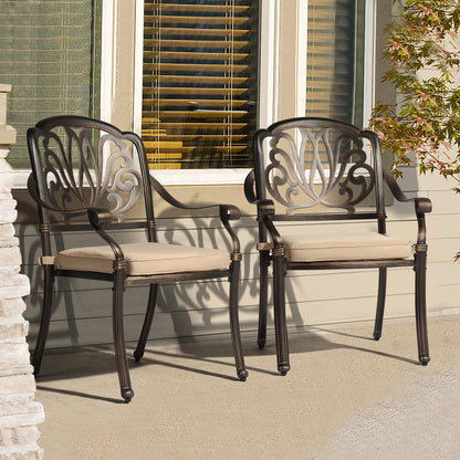2 Cast Aluminum Patio Chairs with Cushions, Stackable