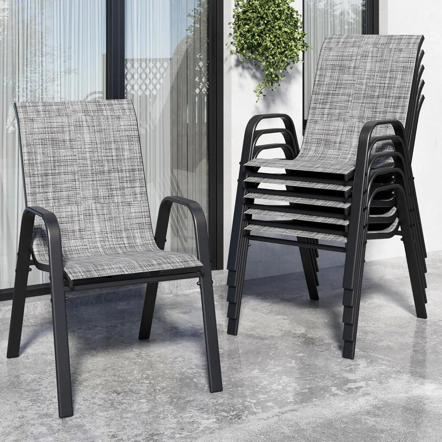 Stackable All-Weather Metal Patio Dining Chairs Set of 6