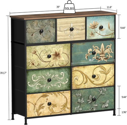 Floral Dresser with Wooden Top