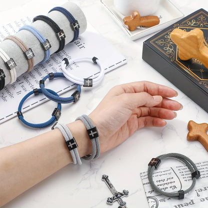 13pcs Braided Cross Bracelet, Adjustable Rope