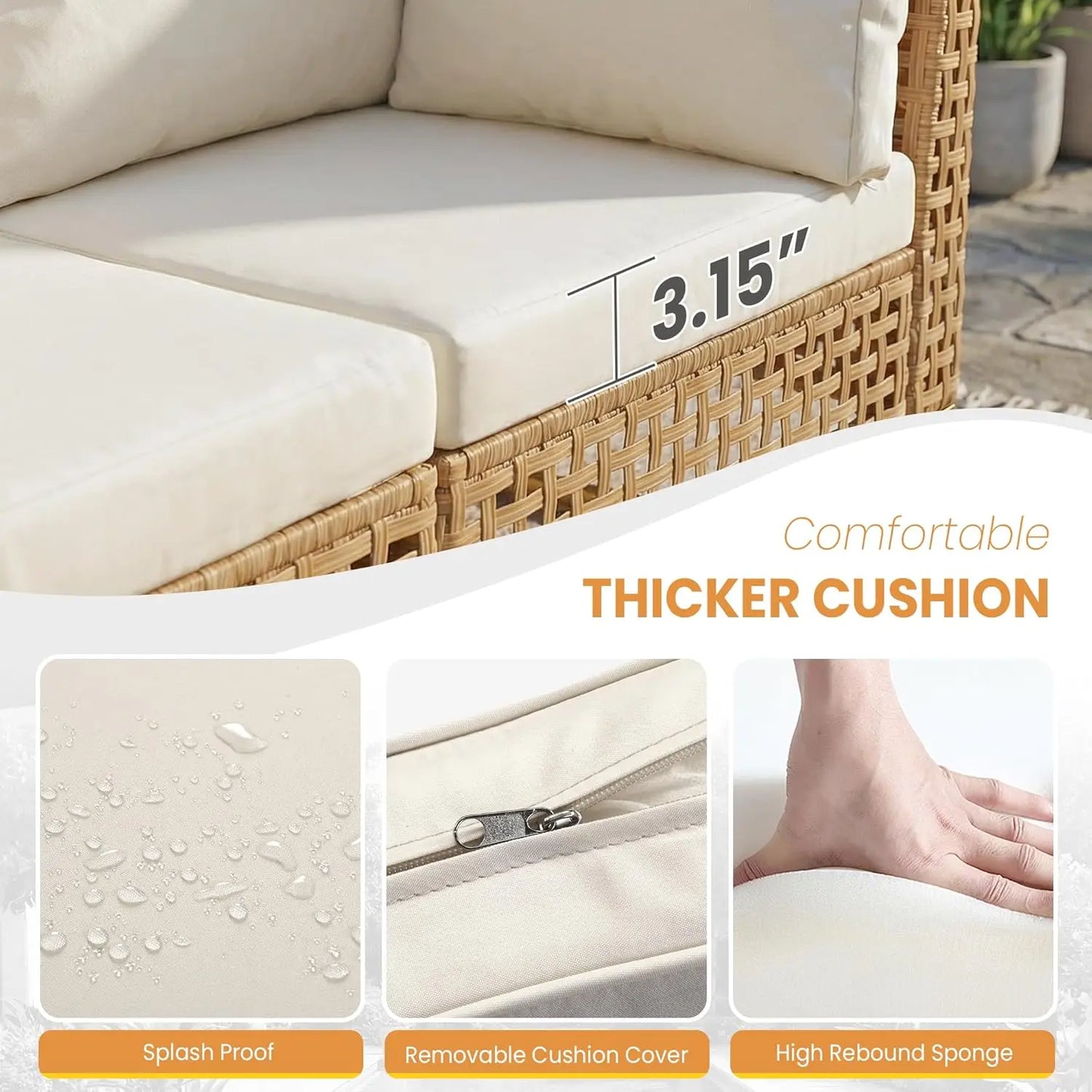 7-Piece Wicker Patio Sectional Sofa with Cushions & Glass Coffee Table