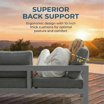 Gray Oversized Metal Patio Furniture Set with 27.5 Deep Seating and 3.2 Wide Armrests, All-Weather Outdoor Cushion Set