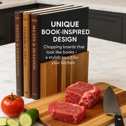 Solid Wood Book Shaped Cutting Board with Wooden Stand