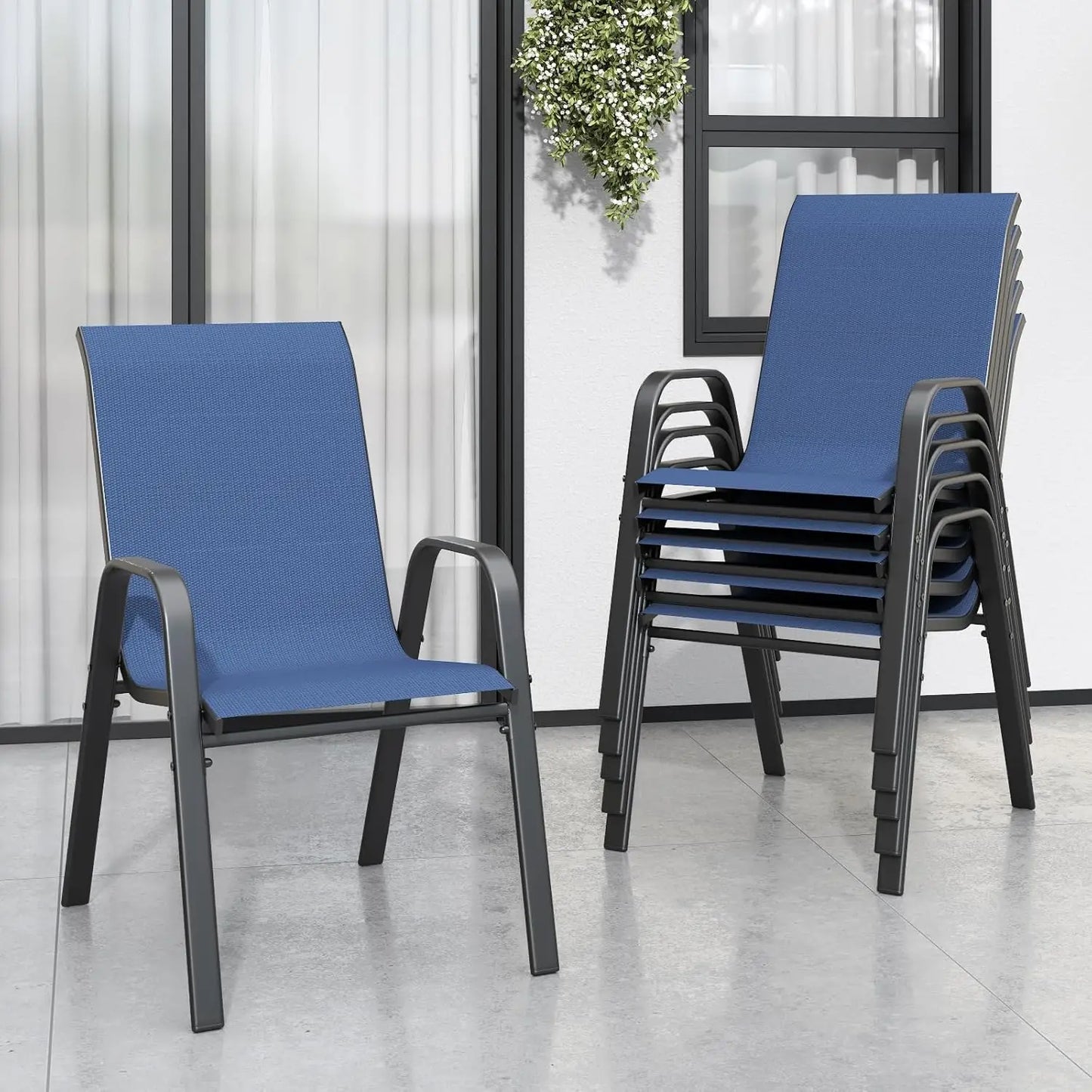 Stackable All-Weather Metal Patio Dining Chairs Set of 6