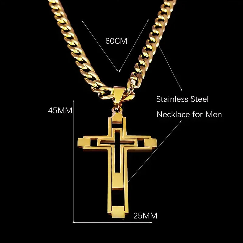 Cross stainless steel chain necklace, unisex Christian accessories