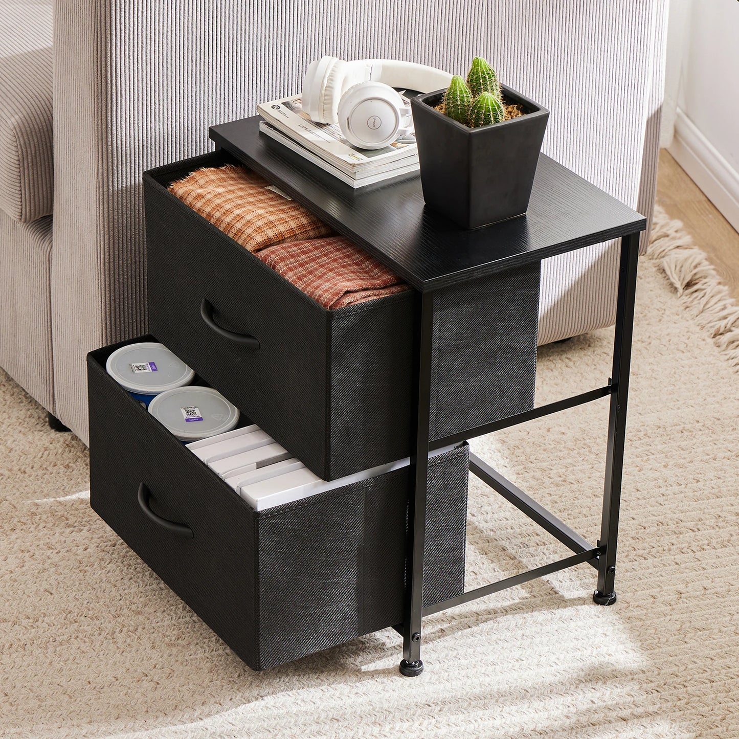 Nightstand, 2 Fabric Drawers