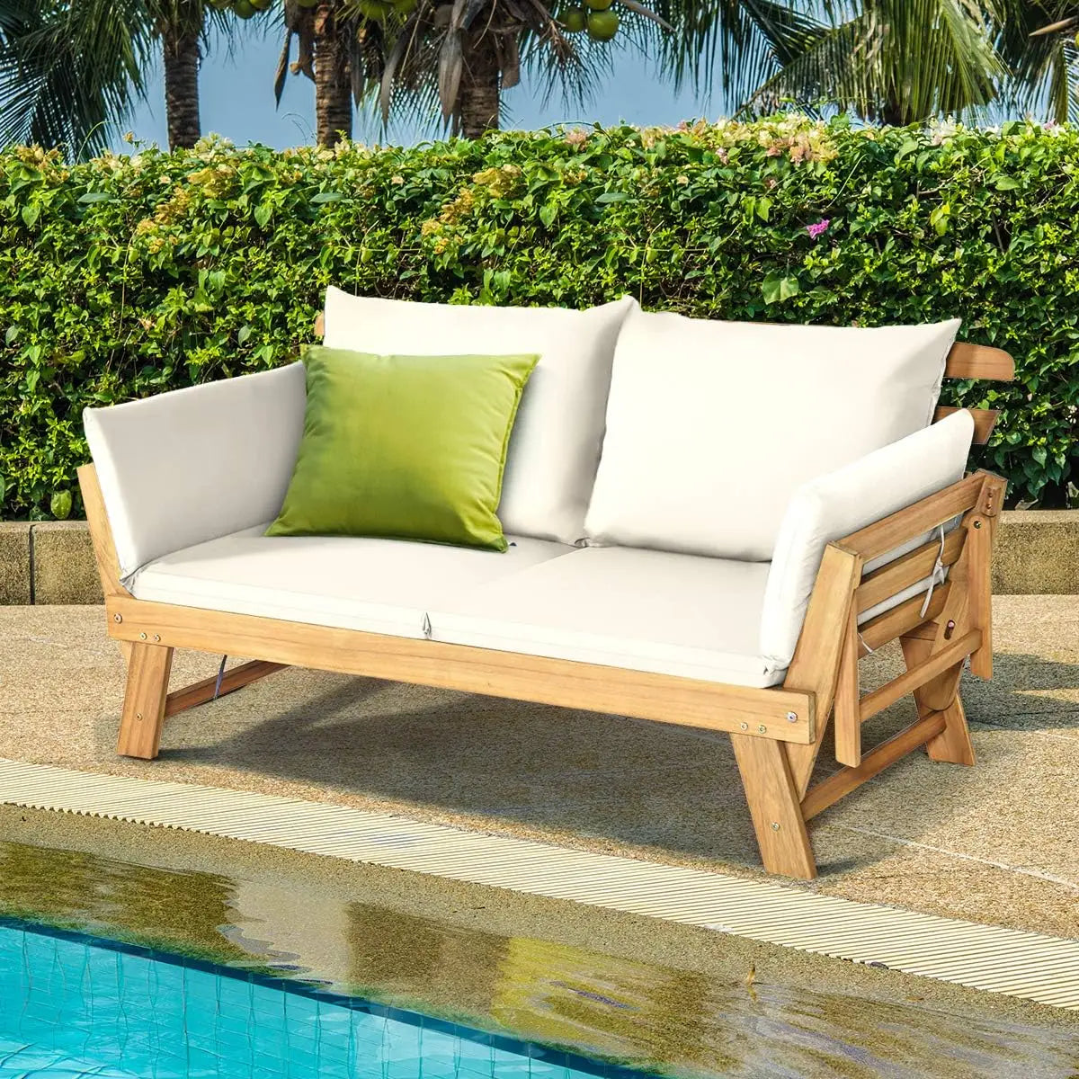 Convertible Acacia Wood Patio Couch Sofa Bed