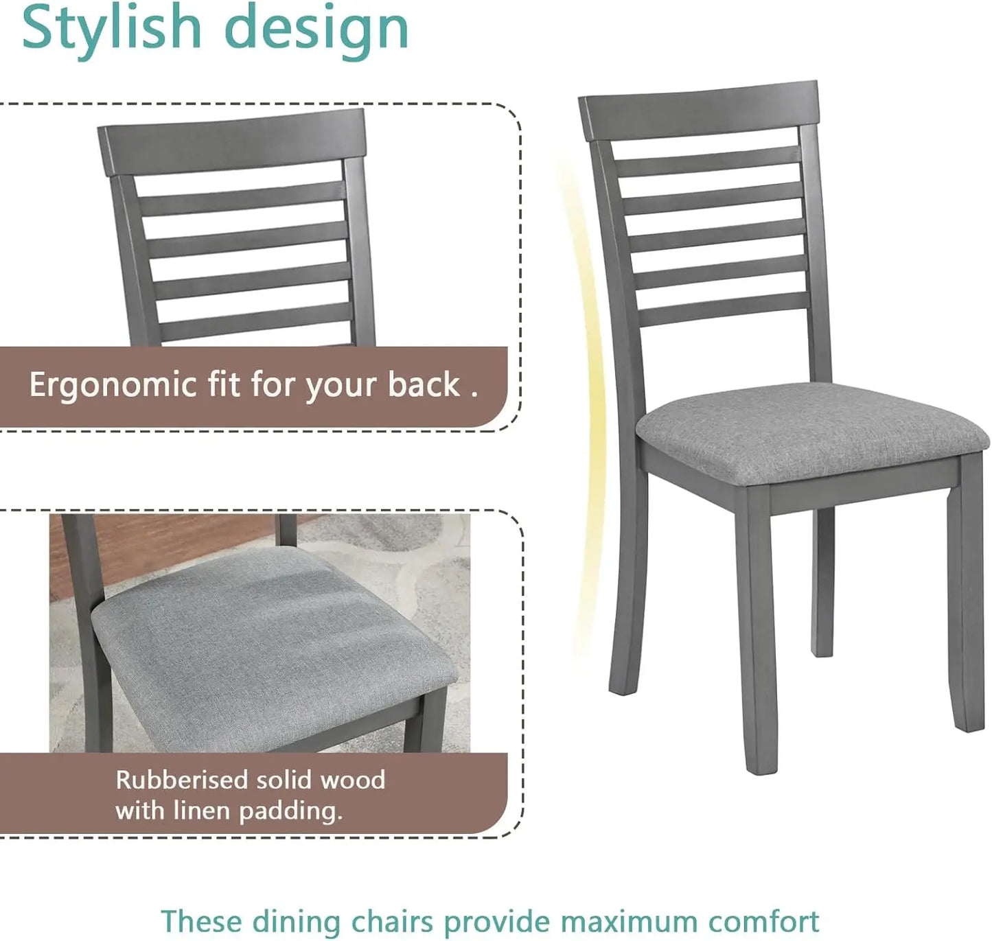 5 Piece Dining Table Set, 4 Upholstered Chairs