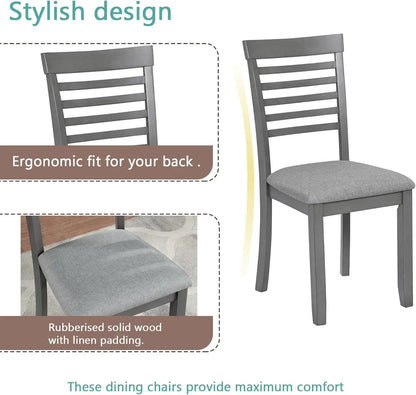 5 Piece Dining Table Set, 4 Upholstered Chairs