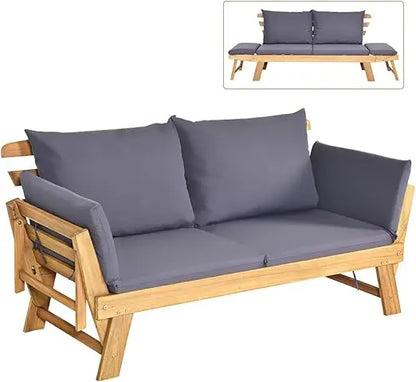 Convertible Acacia Wood Patio Couch Sofa Bed