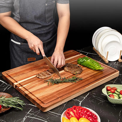 Large Butcher Block Cutting Board with Groove 24 x 18 x1.2 in