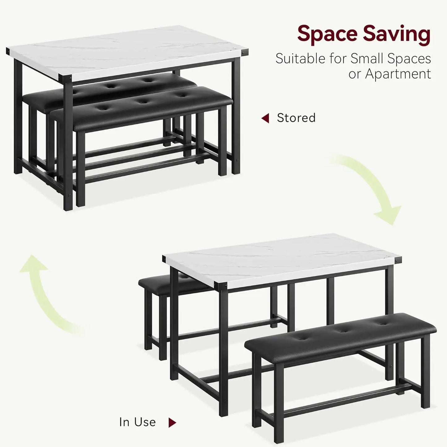 Space Saving Cozy Dining Table Set, Upholstered Benches