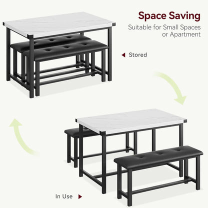 Space Saving Cozy Dining Table Set, Upholstered Benches