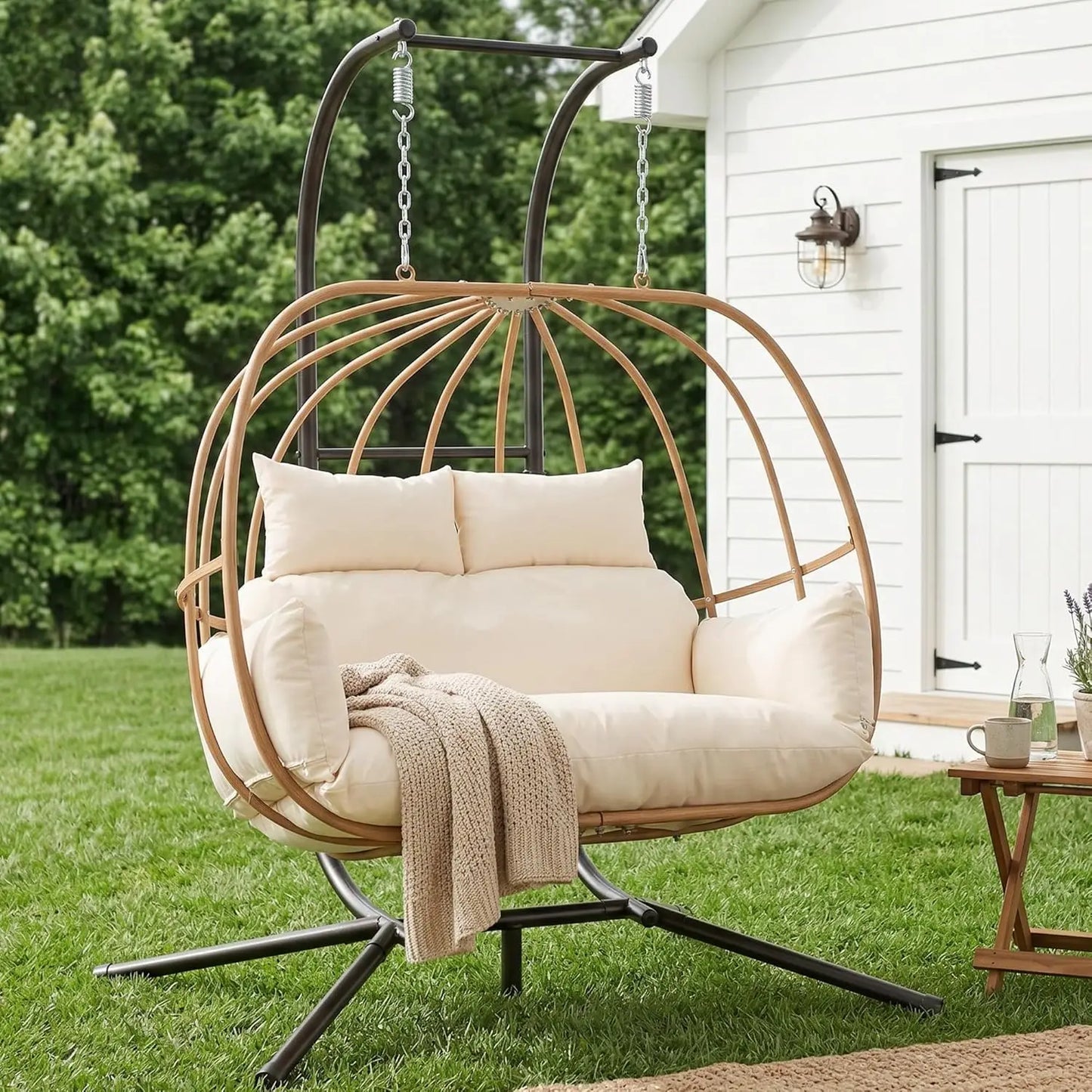 Egg Hanging Swing Chair with Stand and Cushions