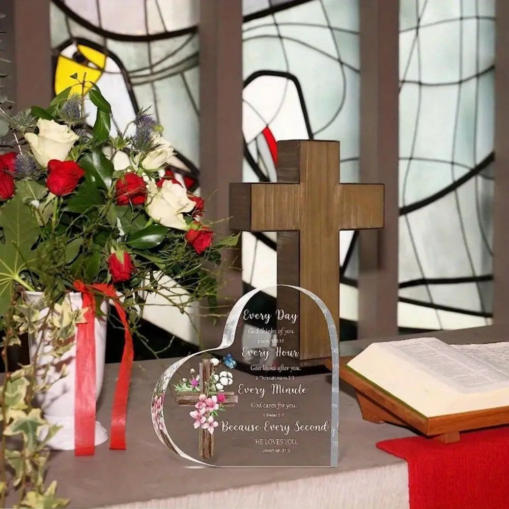 Heart-Shaped Bible Verse Acrylic Decor, Desk & Home Decor