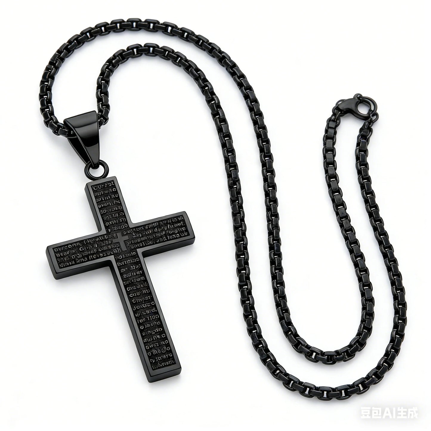 Black Stainless Steel Cross Pendant Engraved Lord's Prayer