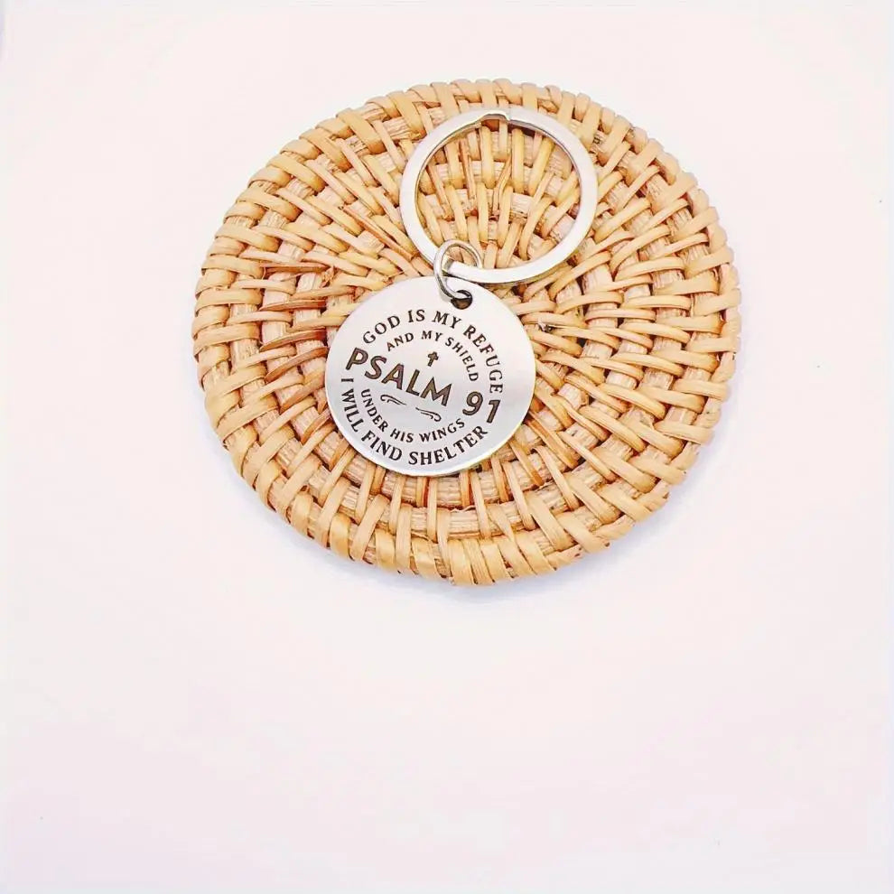 1 Stainless Steel Inspirational Keychain - Psalm 91 Bible Verse