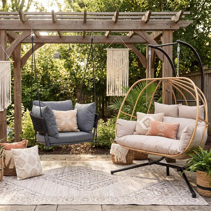 Egg Hanging Swing Chair with Stand and Cushions