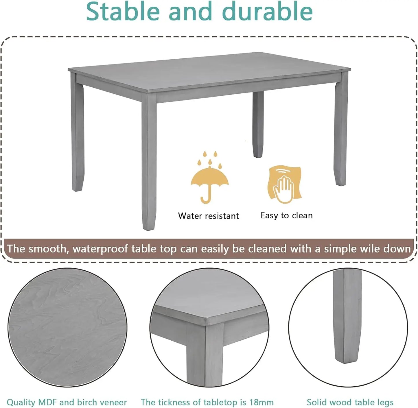 5 Piece Dining Table Set, 4 Upholstered Chairs