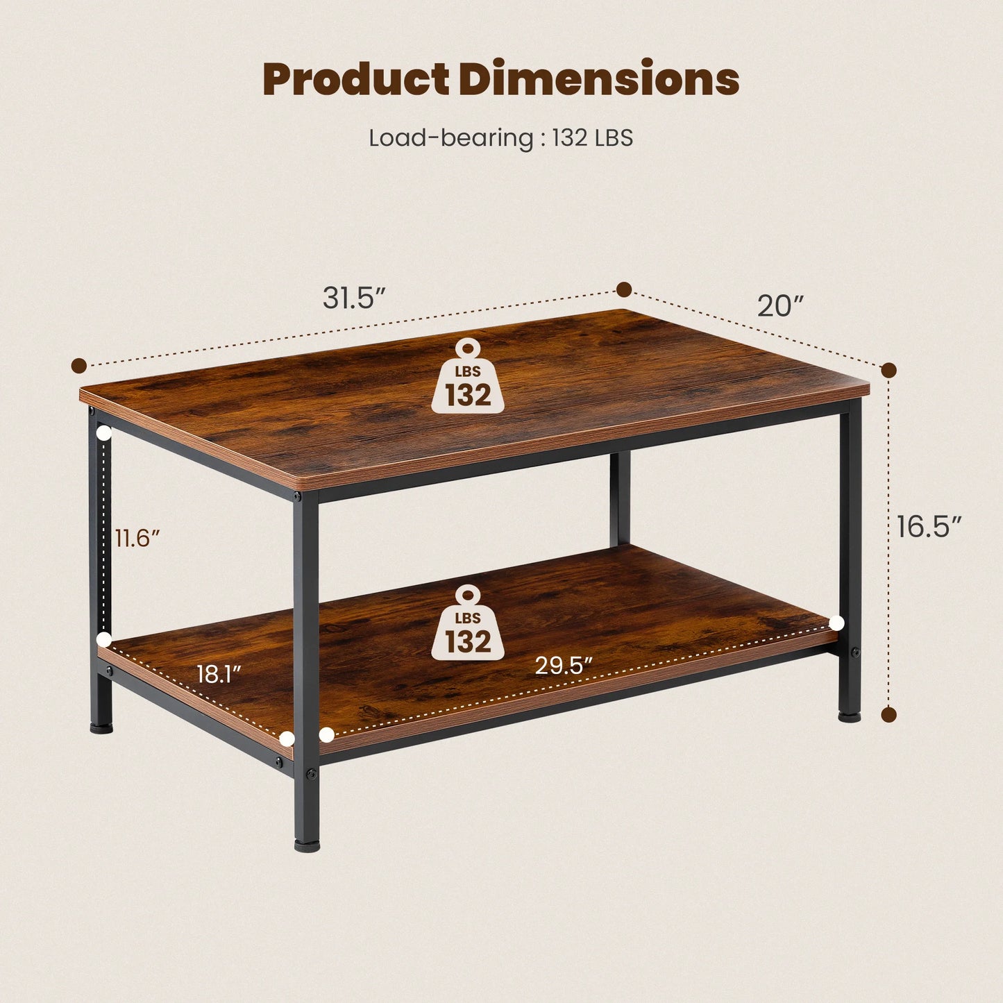 31IN Wood Coffee Table