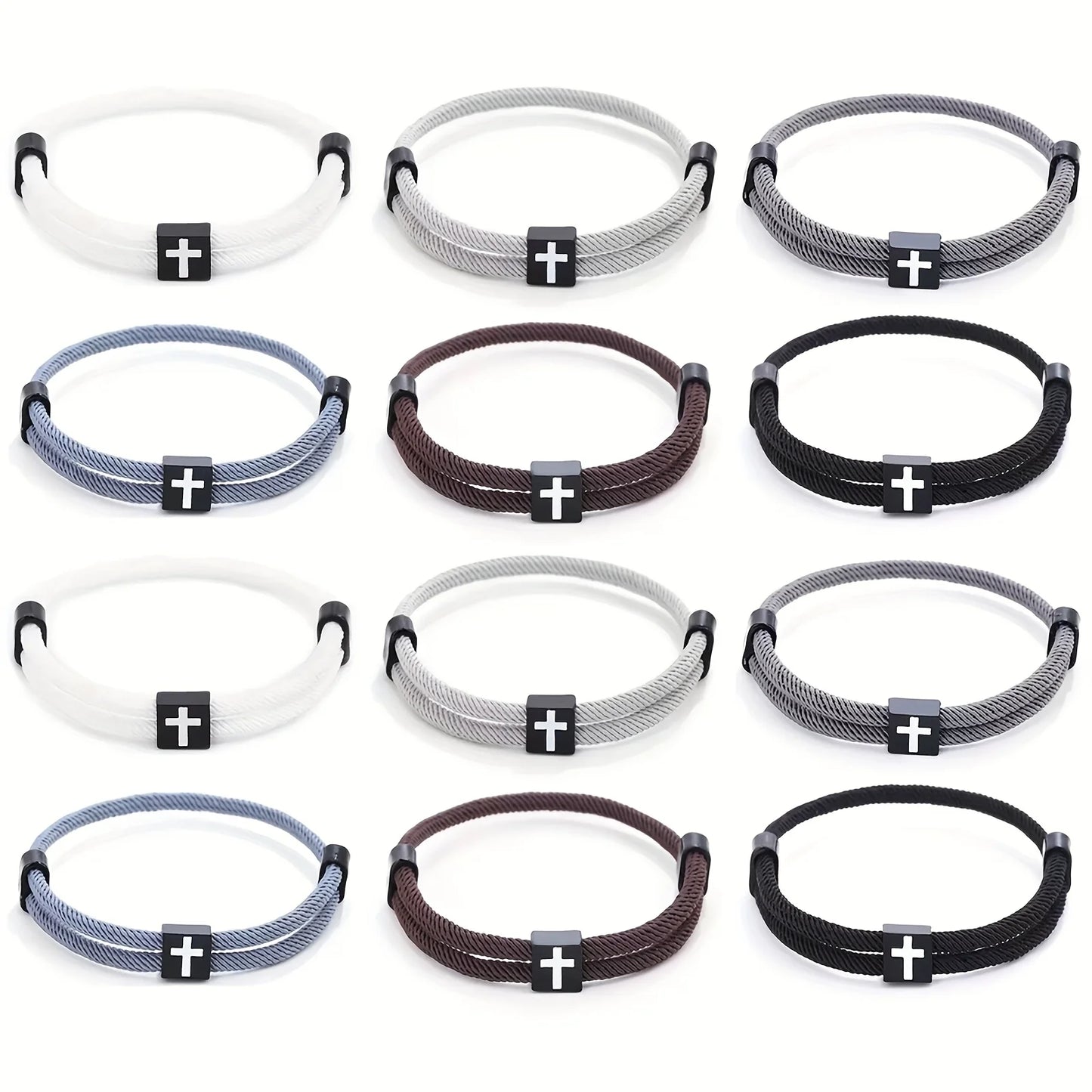 13pcs Braided Cross Bracelet, Adjustable Rope