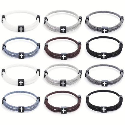 13pcs Braided Cross Bracelet, Adjustable Rope