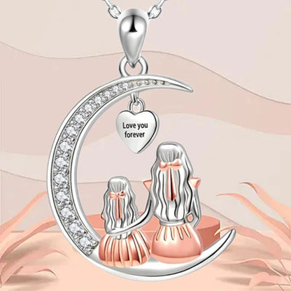 Mom Daughter Moon Pendant Necklace or Keychain