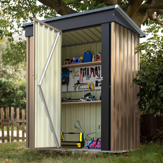 5x3FT Steel Outdoor Garden Storage Shed, Anti-Corrosion Lockable