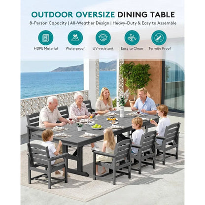 9 Piece Outdoor Dining Set 84" HDPE Table & Chairs All Weather