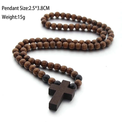Vintage Cross Pendant and/or Bracelet 45cm Round Wood Beads