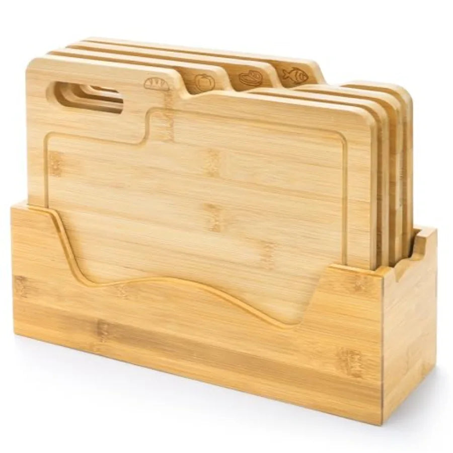 4 Pack 12.5"L x 9.8"W Bamboo Cutting Boards with Holde
