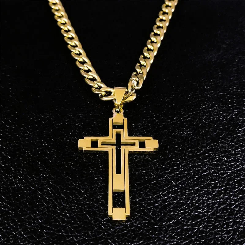 Cross stainless steel chain necklace, unisex Christian accessories