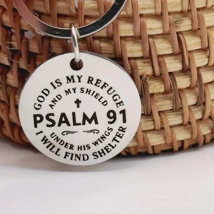 1 Stainless Steel Inspirational Keychain - Psalm 91 Bible Verse