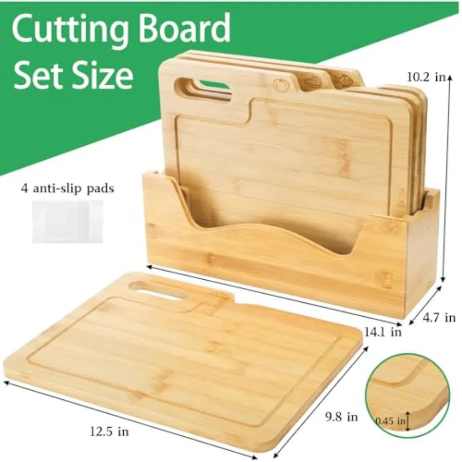 4 Pack 12.5"L x 9.8"W Bamboo Cutting Boards with Holde