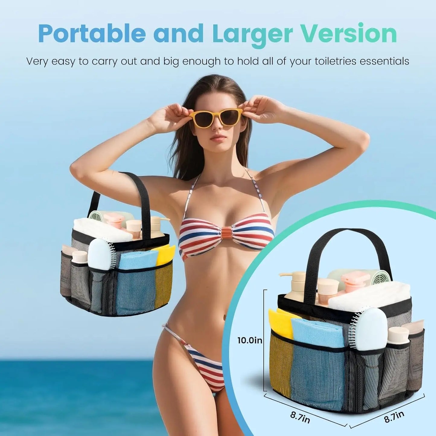 Mesh Shower Caddy with 9 Pockets, Quick Dry