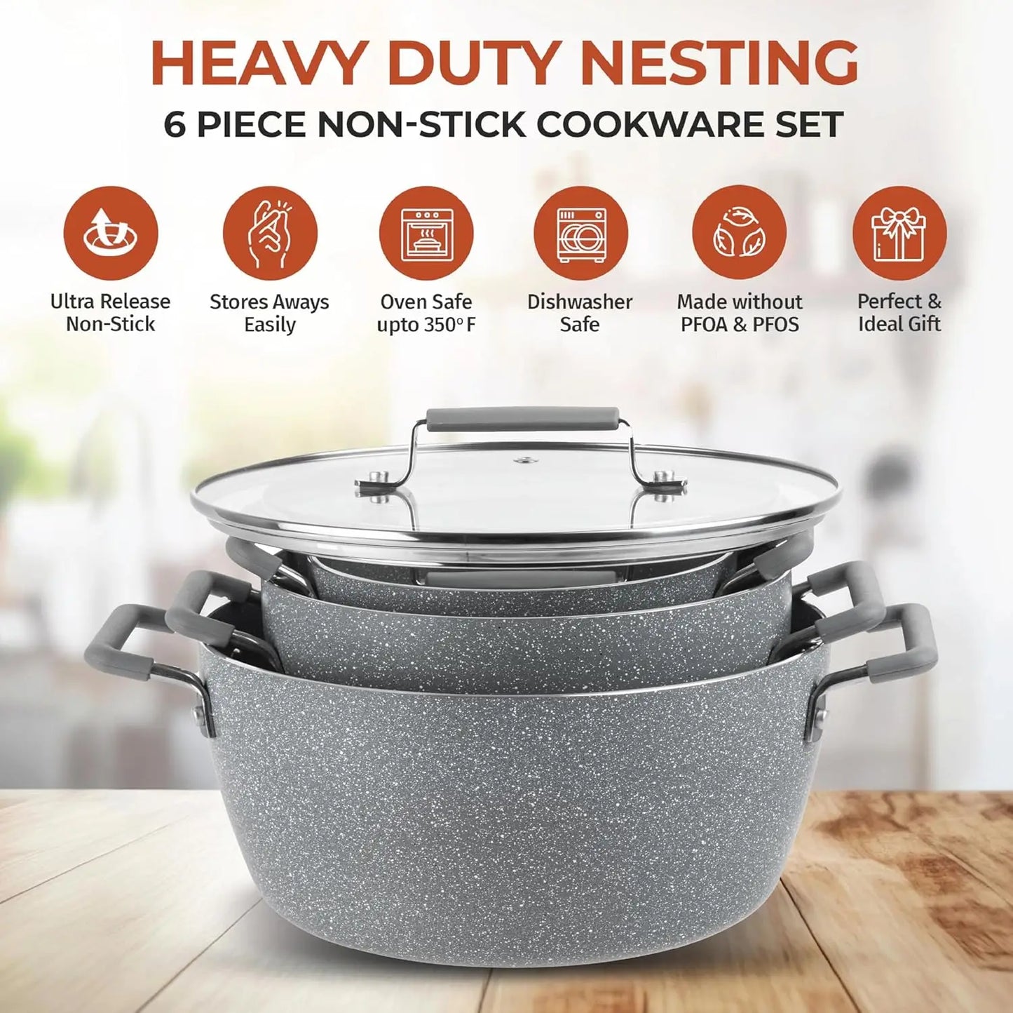 Nonstick Stackable Cooking Pots Set, 6-Piece