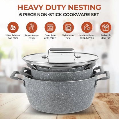 Nonstick Stackable Cooking Pots Set, 6-Piece