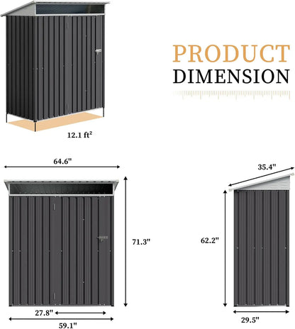 5 x 3 x 6 FT Outdoor Metal Garden Shed