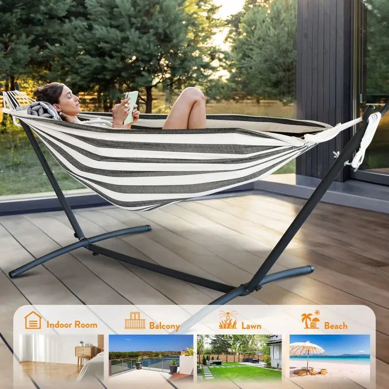 Hammock with Adjustable Stand, Storage Bag, 600lb Capacity