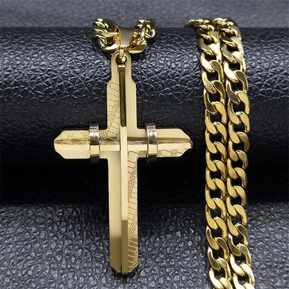Cross Necklace - Stainless Steel Gold Plated Christian Long Necklaces