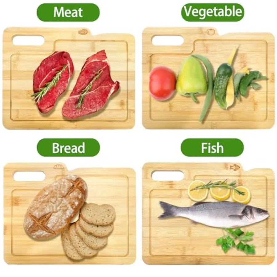 4 Pack 12.5"L x 9.8"W Bamboo Cutting Boards with Holde