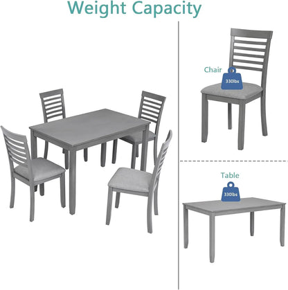 5 Piece Dining Table Set, 4 Upholstered Chairs