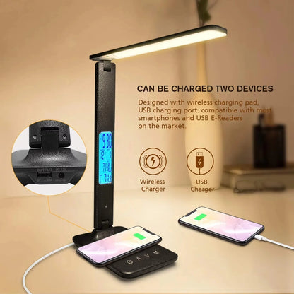 10W Wireless LED Desk Lamp USB Charging Port, Dimmable